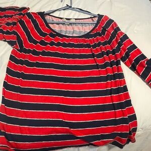 Michael Kors Red and Black 3/4 Sleeve Boxy Blouse